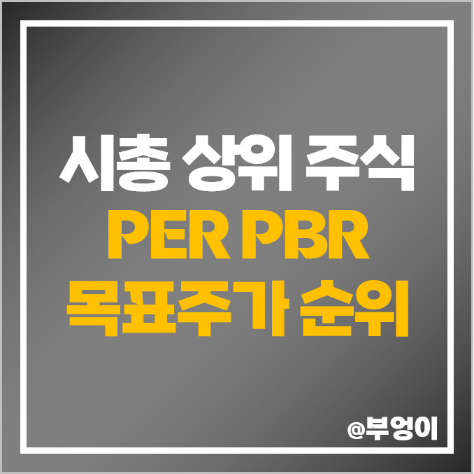 코스피 시가총액 상위 주식 삼성전자 현대차 배당금 목표 주가 PER PBR 시총 순위