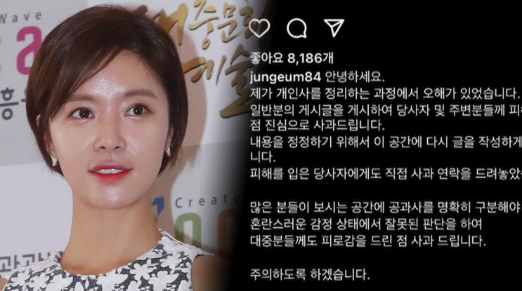배우 <b>황정음 상간녀</b> 오해 사과문 "가만히의 중요성"