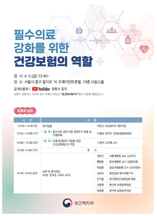 필수의료 강화 위한 건강보험 투자계획 및 향후 과제에 대한 전문가 논의 필수의료 강화 위한 건강보험 투자계획 및 향후 과제에 대한 전문가 논의
