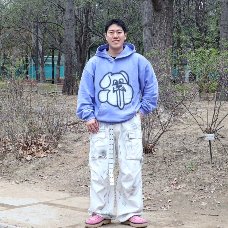  남자 보라색 후드티 코디 리트리버클럽 유니크한 라벤더 퍼플