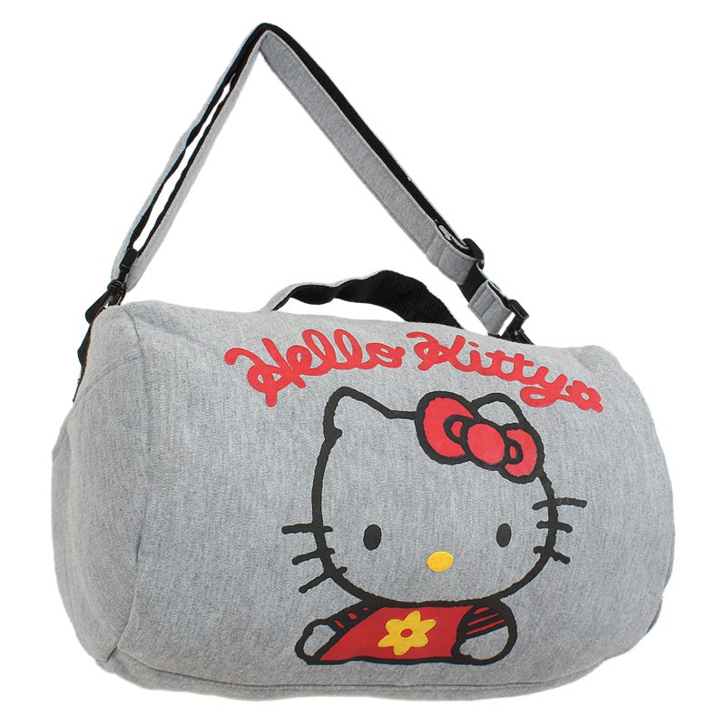 SANRIO 산리오 그레이 헬로키티 더플백_면 / 회색 고양이 캣츠 동물 캐릭터 플라워 꽃무늬 프린....