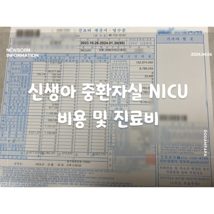 신생아중환자실 NICU 비용 및 지원 비용