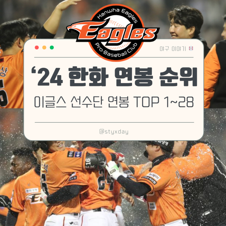 <b>한화</b> 연봉 순위 2024 시즌... 포함) 류현진 <b>노시환</b> <b>문동주</b> 정우람