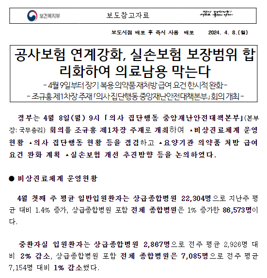 공사보험 연계강화, 실손보험 보장범위 합리화하여 의료남용 막는다 공사보험 연계강화, 실손보험 보장범위 합리화하여 의료남용 막는다