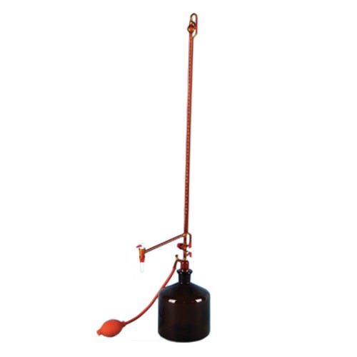  [유리초자] 중간 콕크 부착형 엠버 자동 뷰렛, Class A Automatic Zero Burette with stopcock PTFE key & Needle Valve, Amb