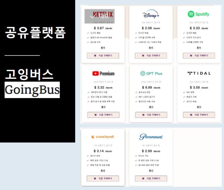  넷플릭스, 디즈니, 유튜브 프리미엄, 챗GPT 까지 할인구독_고잉버스 GoingBus