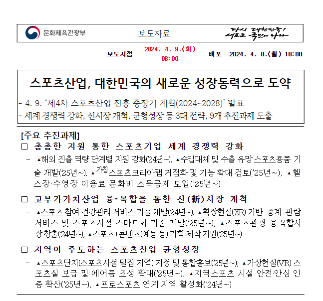 스포츠산업, 대한민국의 새로운 성장동력으로 도약