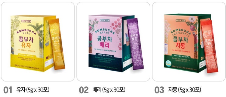  탄산음료 끊기 어렵다면 콤부차 라이프허브 콤부차 5g x 30포 3종