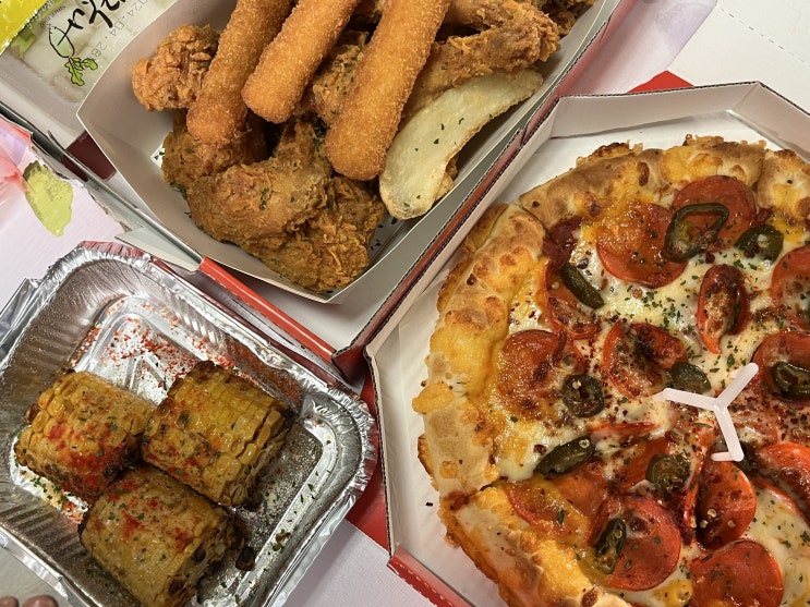  삼덕동 배달메뉴추천 피자 치킨 세트 가성비 좋은 피치스 포장후기