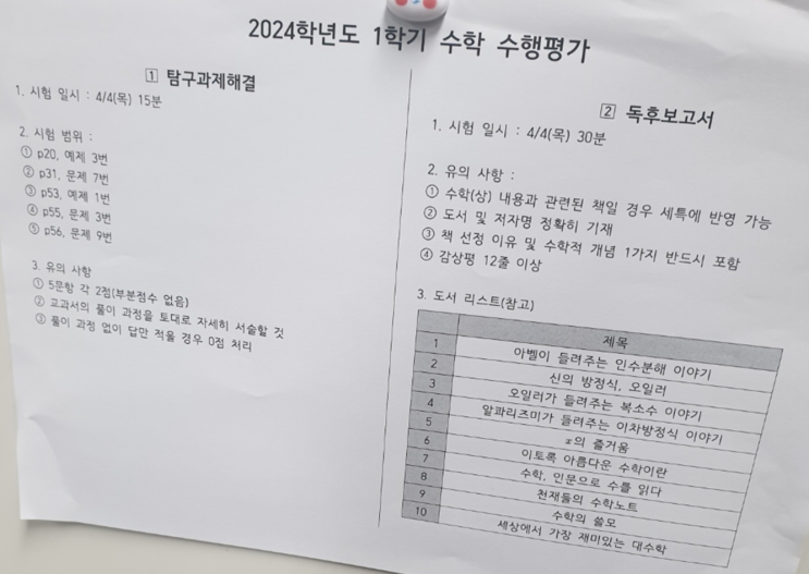  부산외국어고등학교 1학년 수학 수행평가