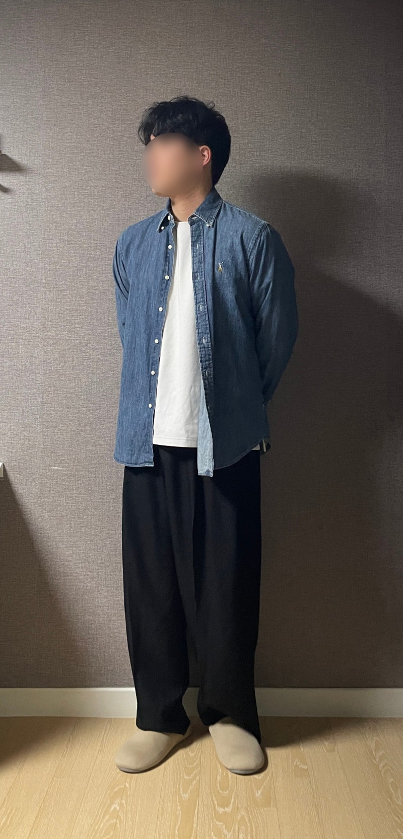 폴로 데님 셔츠 커스텀핏 사이즈 남자 봄코디 추천