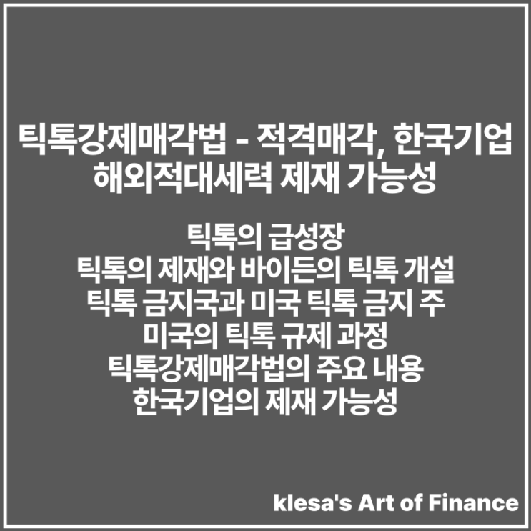 틱톡강제매각법 - 적격매각, 한국기업 해외적대세력 <b>제재</b> 가능성