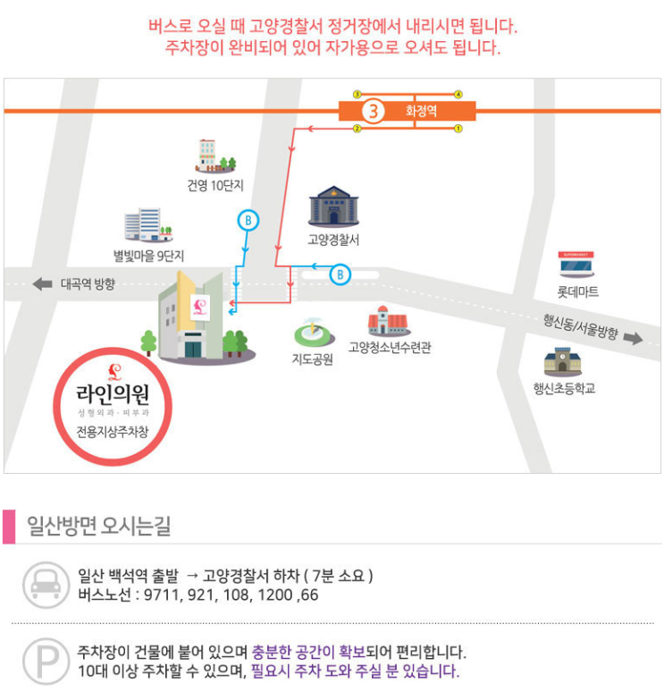  일산 라인의원 오시는길