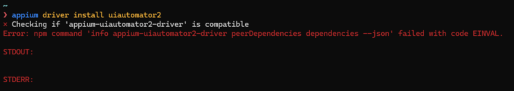  (appium) Appium driver install fails while checking drivers compatibility
