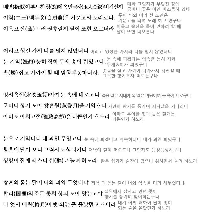 매화사 - 안민영, 해석 / 해설 / 분석 / 정리