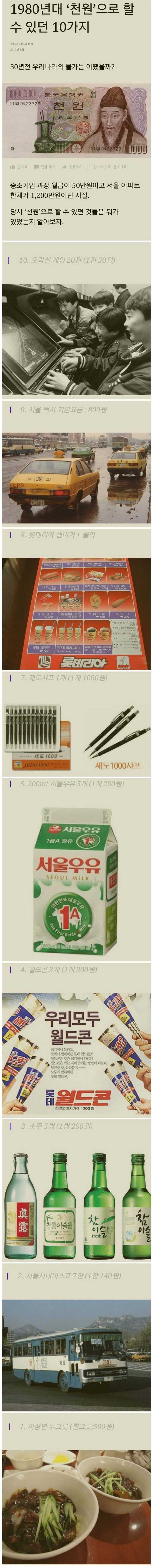  80년대 천원의 가치