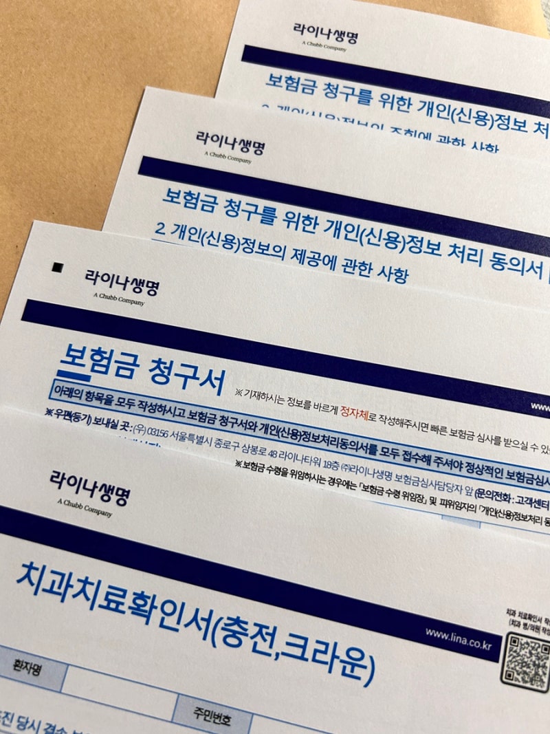 [치아보험청구후기] 라이나생명 치아보험 청구 서류, 금액 등등 ..
