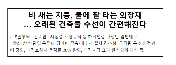 비 새는 지붕, 불에 잘 타는 외장재 … 오래된 건축물 수선이 간편해진다 비 새는 지붕, 불에 잘 타는 외장재 … 오래된 건축물 수선이 간편해진다