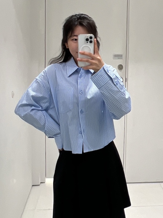  무신사 스탠다드 크롭 블루 스트라이프 포플린 셔츠 피팅 후기