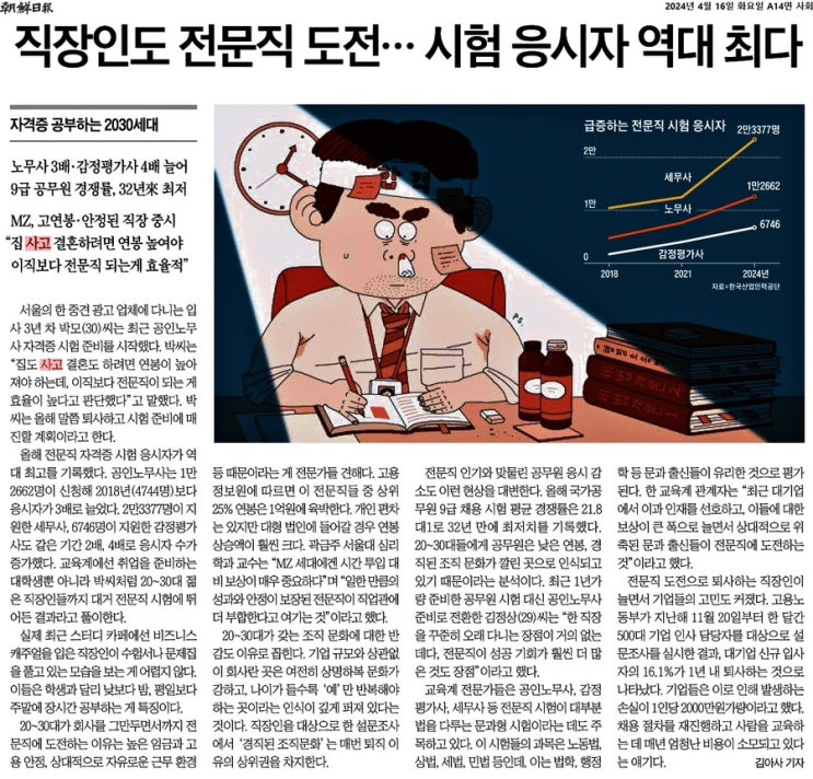  자격증 공부하는 2030세대, 열심히 살아가는 중년