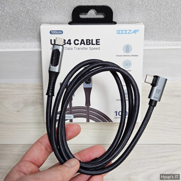  비잽 C타입 고속 충전 케이블 디스플레이 전력 측정 앵글 L형 240W PD3.1 썬더볼트4
