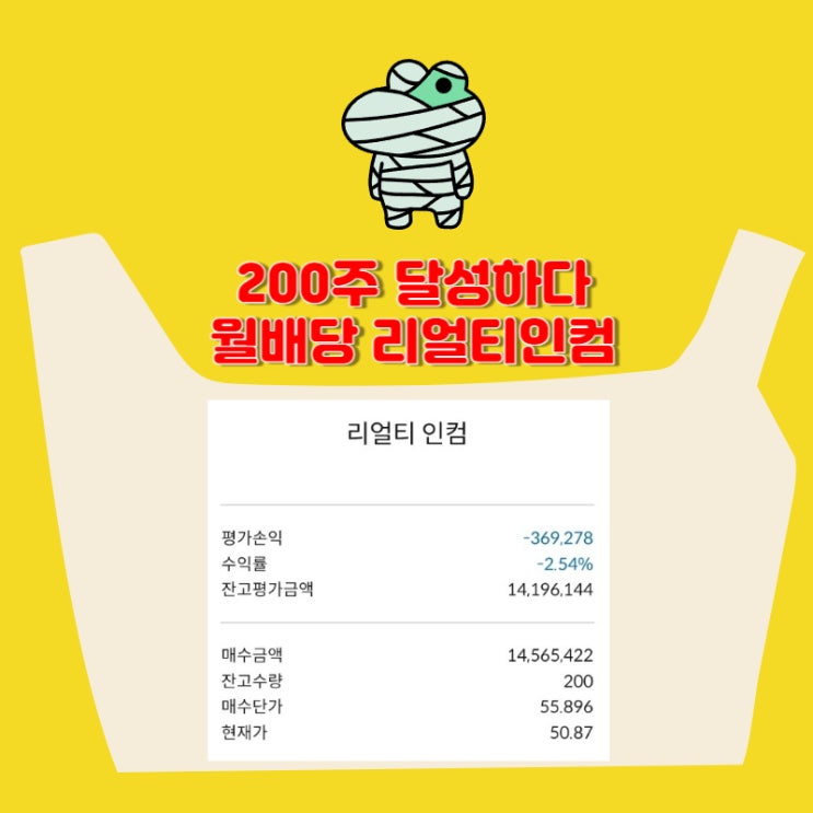 200주 목표 달성 리얼티인컴 5주 매수 [200주 보유]