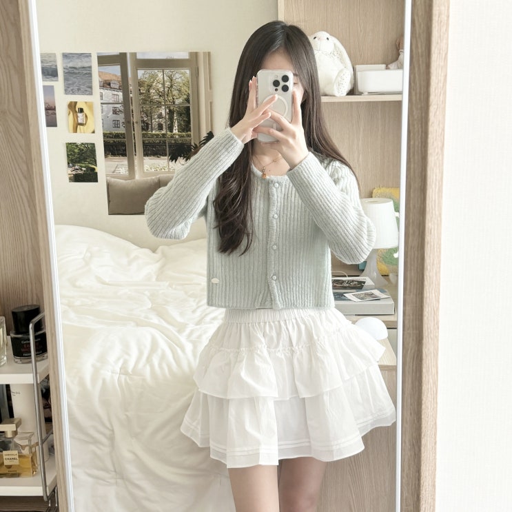  썸웨어버터 가디건, 캉캉 스커트 후기 (봄 코디 걸코어룩)