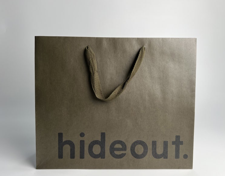  하이드 아웃 쇼핑백 hide out shopper, 지속가능한 소비, 쇼핑백, 제작, 친환경, 브랜드 패키지, FSC