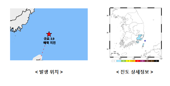 대한해협 규모 3.9 지진 발생