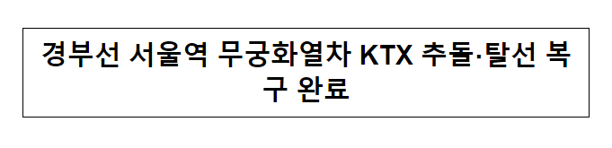 경부선 서울역 무궁화열차 KTX 추돌·탈선 복구 완료 경부선 서울역 무궁화열차 KTX 추돌·탈선 복구 완료