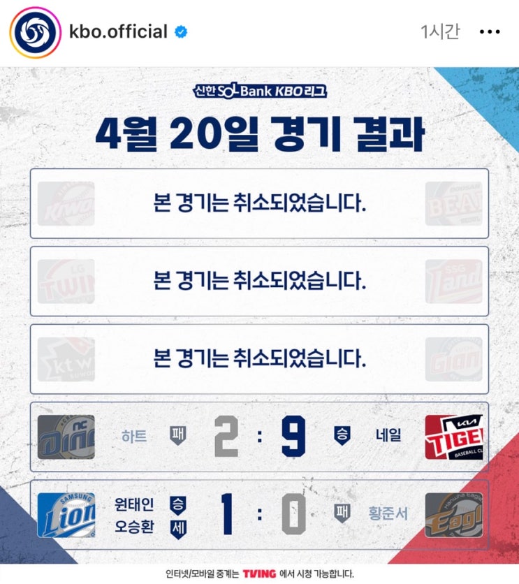 20일 <b>키움</b> 히어로즈 VS 두산 베어스 경기 <b>우천 취소</b> 경기의... 