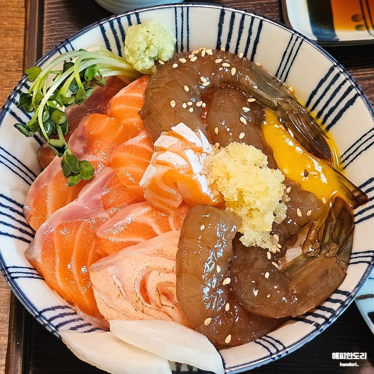  고잔동 맛집 숙성회 전문점 회식 쇼유에비사케동(간장새우연어덮밥)