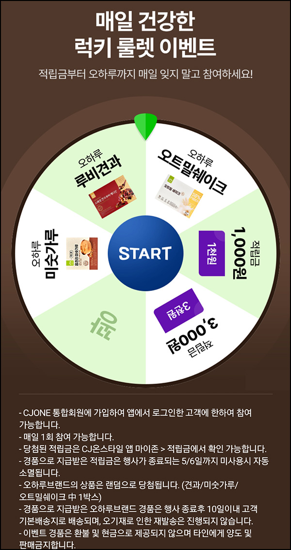 CJ온스타일 룰렛이벤트(적립금 및 쉐이크등)즉당 ~05.06 CJ온스타일 룰렛이벤트(적립금 및 쉐이크등)즉당 ~05.06