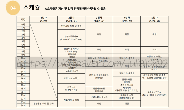  [다시 간 푸꾸옥 대가족 여행] 여행 준비 7_ 푸꾸옥 자유여행 일정(코스) 짜기(혼똔섬 운영시간 등), 일정표 공유(비번有)