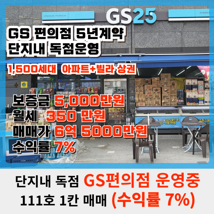  [매매]덕계역금강펜트리움 GS25 편의점 단독운영 5년계약 단지내상가(보증금5,000/월세350만원)
