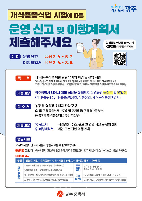  개식용종식법 시행에 따라 광주 지역내 개식용 업종 운영신고서 받는다