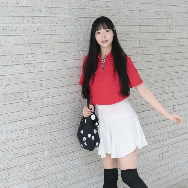 아쿠아스큐텀 여성폴로티셔츠 레드 반팔 카라티 코디