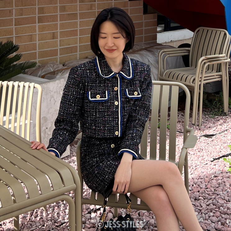  봄 하객룩 여자 결혼식 하객룩 산드로 트위드 자켓 투피스