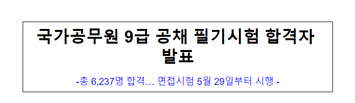 (공개채용과) 국가공무원 9급 공채 필기시험 합격자 발표 (공개채용과) 국가공무원 9급 공채 필기시험 합격자 발표