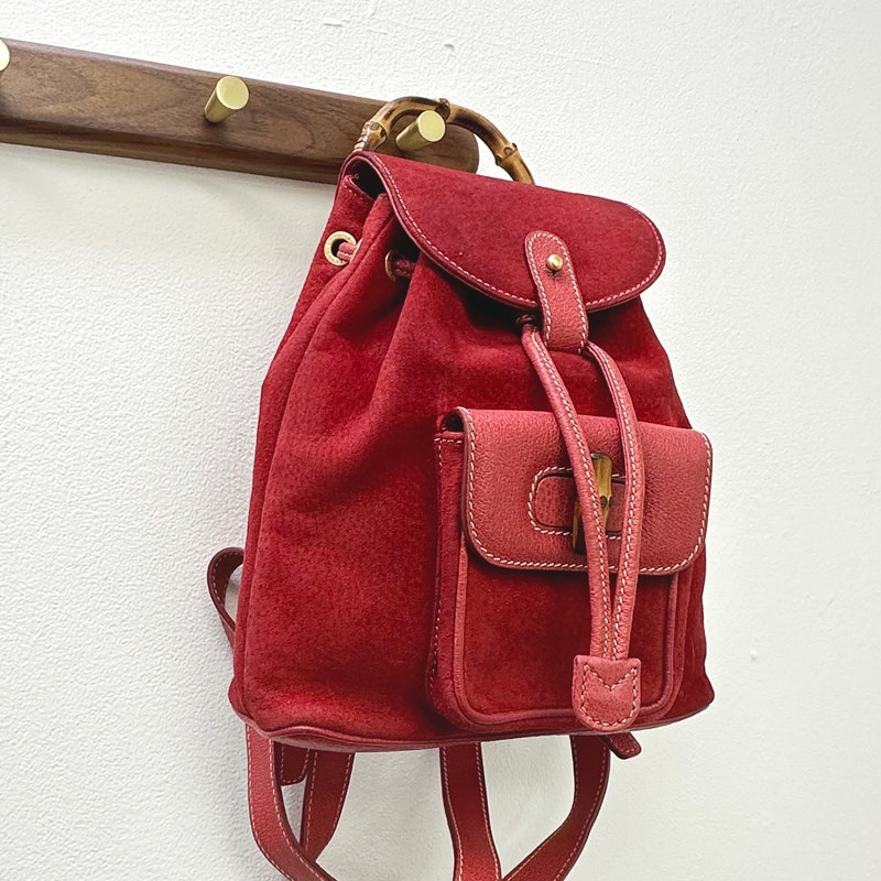 ❌SOLD❌빈티지 구찌 레드 스웨이드 뱀부 미니 백팩 / 중고 명품 쑥갓서울 / vintage gucci red suede ....