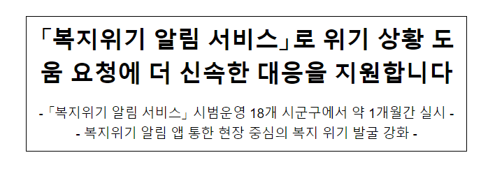 「복지위기 알림 서비스」로 위기 상황 도움 요청에 더 신속한 대응을 지원합니다