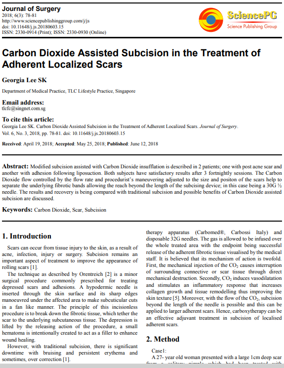  유착된 국소 흉터의 치료에서의  CO2 Subcision