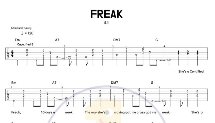  [일호기타] 여자 아이들 우기 신곡 FREAK 보사노바 패턴 기타 연주 쉬운 기타 코드 악보 타브