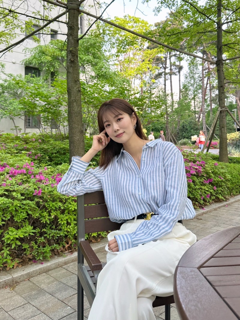 아쿠아스큐텀 여성린넨셔츠 여름 스트라이프셔츠 ♥