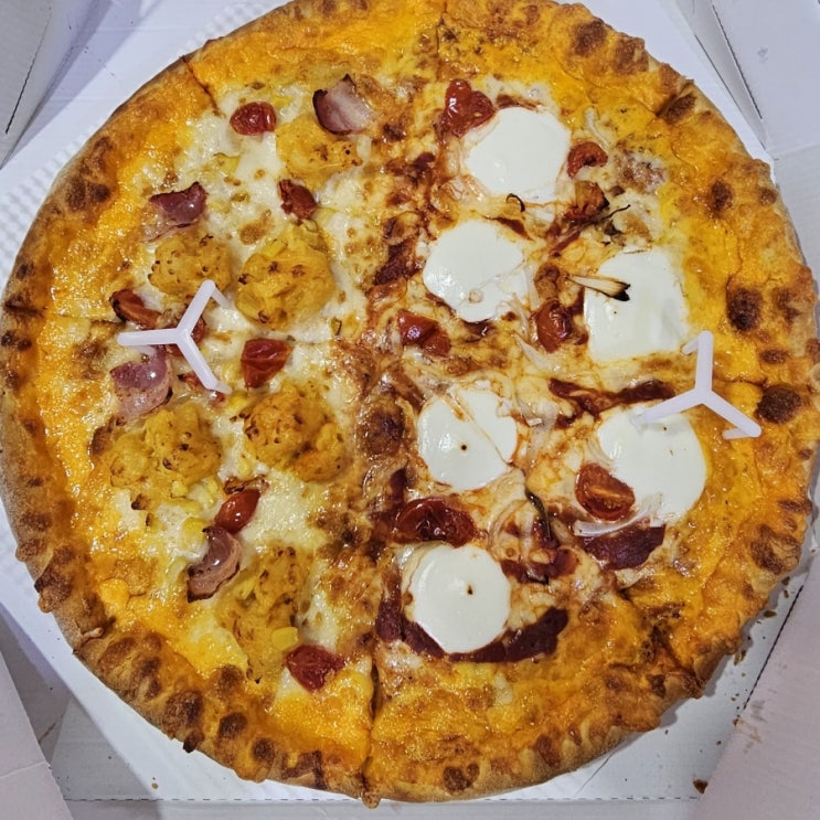도미노 피자 신메뉴 해피 데일리 맥콘베이컨 & 클래식 리코타 피자 후기 하프 앤 하프 스파게티