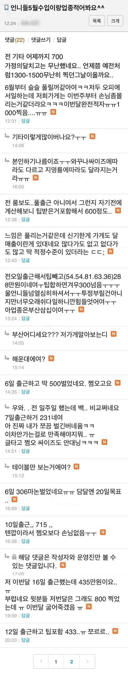  언냐들의 월수입 대결