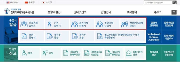  기본증명서,가족관계증명서(일반,상세,특정)-발급 방법