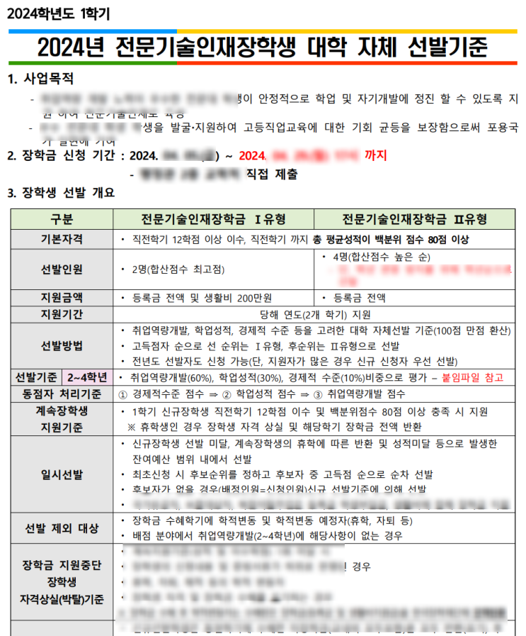  [장학금 정보] 전문기술인재 장학금(1유형/2유형)