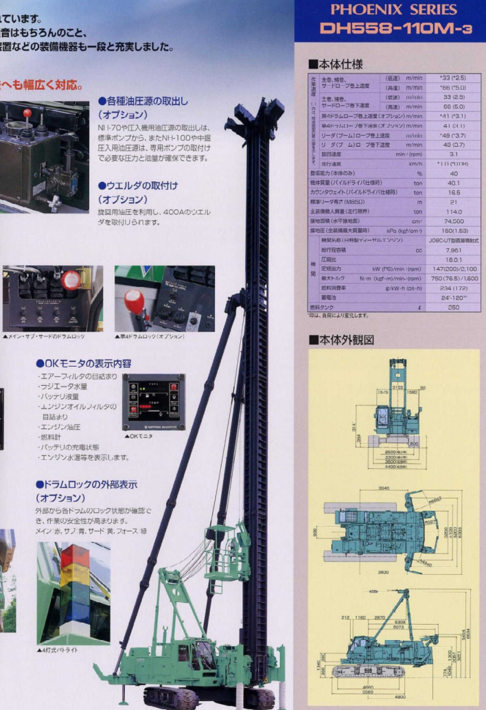 [천공기 / 일본차량제조(Nippon Sharyo)] DH558-110M-3, DH608-120M 제원표 : 네이버 블로그