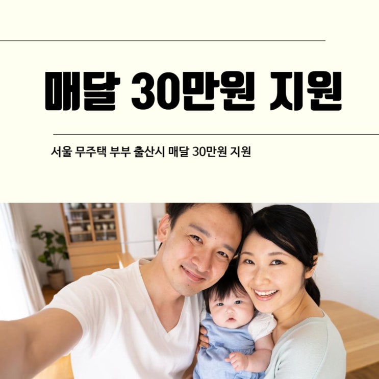  서울 무주택 부부 출산 시 매달 30만 원 지원 소득 나이 불문 최대 2년
